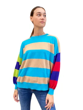 Vicolo turquoise/ camel lines pullover